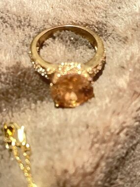 Gold-Tone Ring with Champagne Gemstone - Women Jewelry
